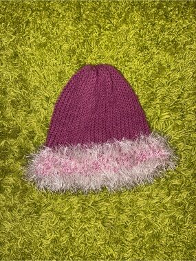 Handmade Pink Knit Pom-Trim Beanie